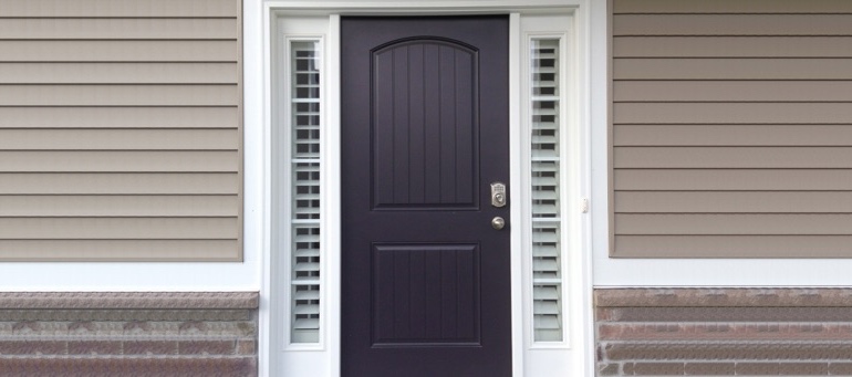 Entry Door Sidelight Shutters Next To Black Door In Raleigh, NC